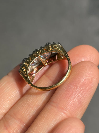 Antique 18K Yellow Gold Topped Platinum 2.62 CTW Four Stone Diamond Ring