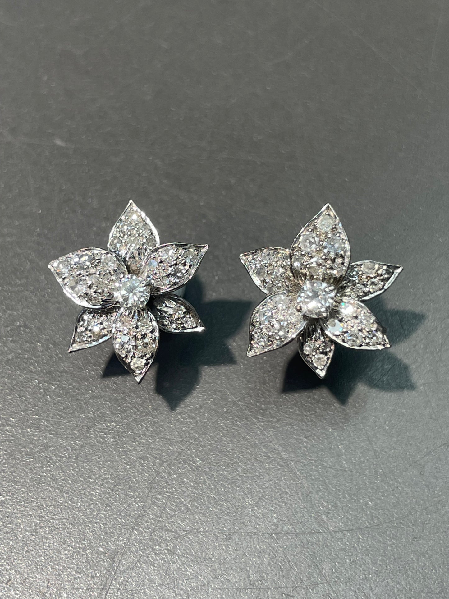 Vintage 14K White Gold 1.37 CTW Diamond Pansy Flower Stud Earring