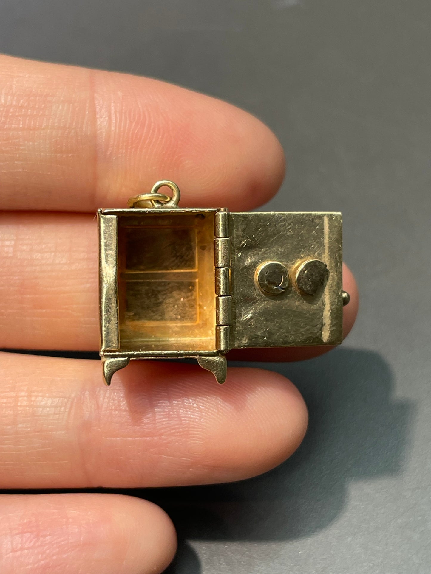 Vintage 14K Yellow Gold Articulating Safe Charm Pendant