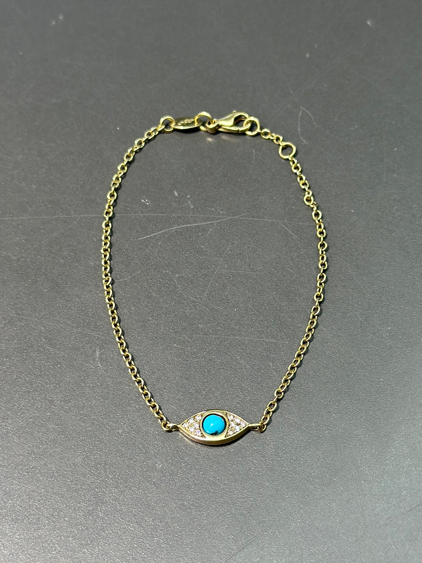 18K Gold Diamond and Turquoise Evil Eye Bracelet