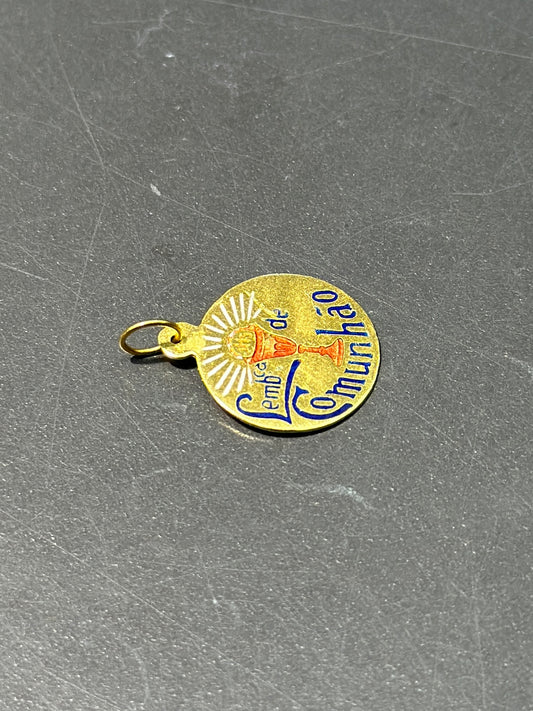 Vintage 19K Gold Lembrança de Comunhao Charm