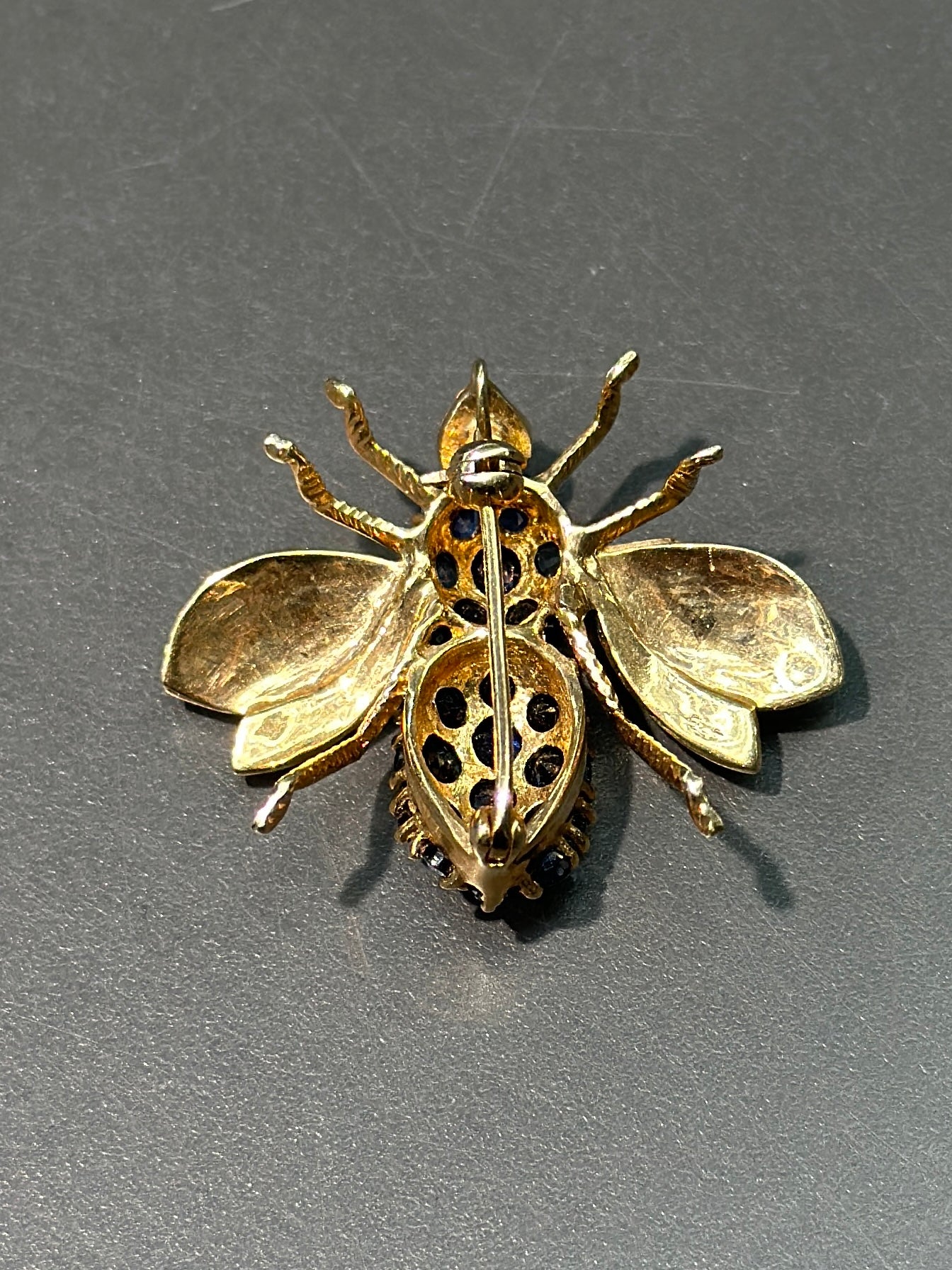 Broche pendentif abeille saphir en or 14 carats vintage