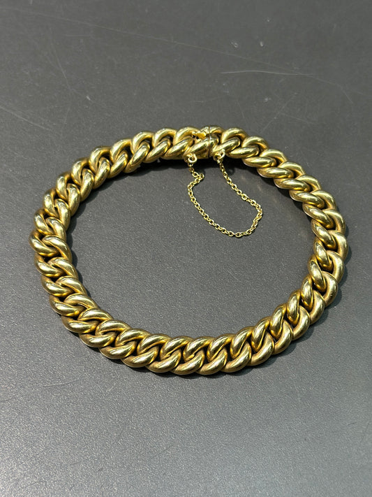 French Vintage 18K Gold Curb Link Chain Bracelet