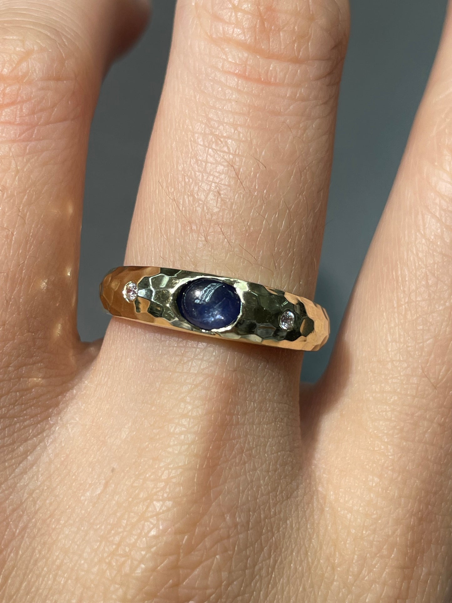14K Yellow Gold Sapphire Diamond Gypsy Ring