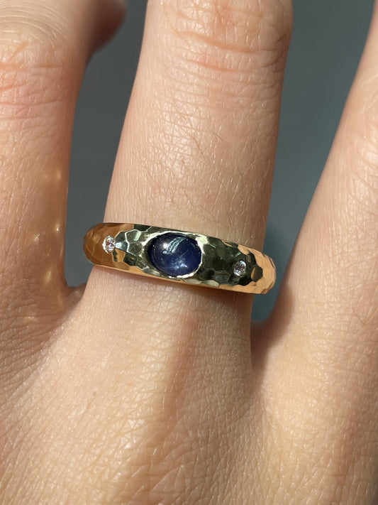 14K Yellow Gold Sapphire Diamond Gypsy Ring