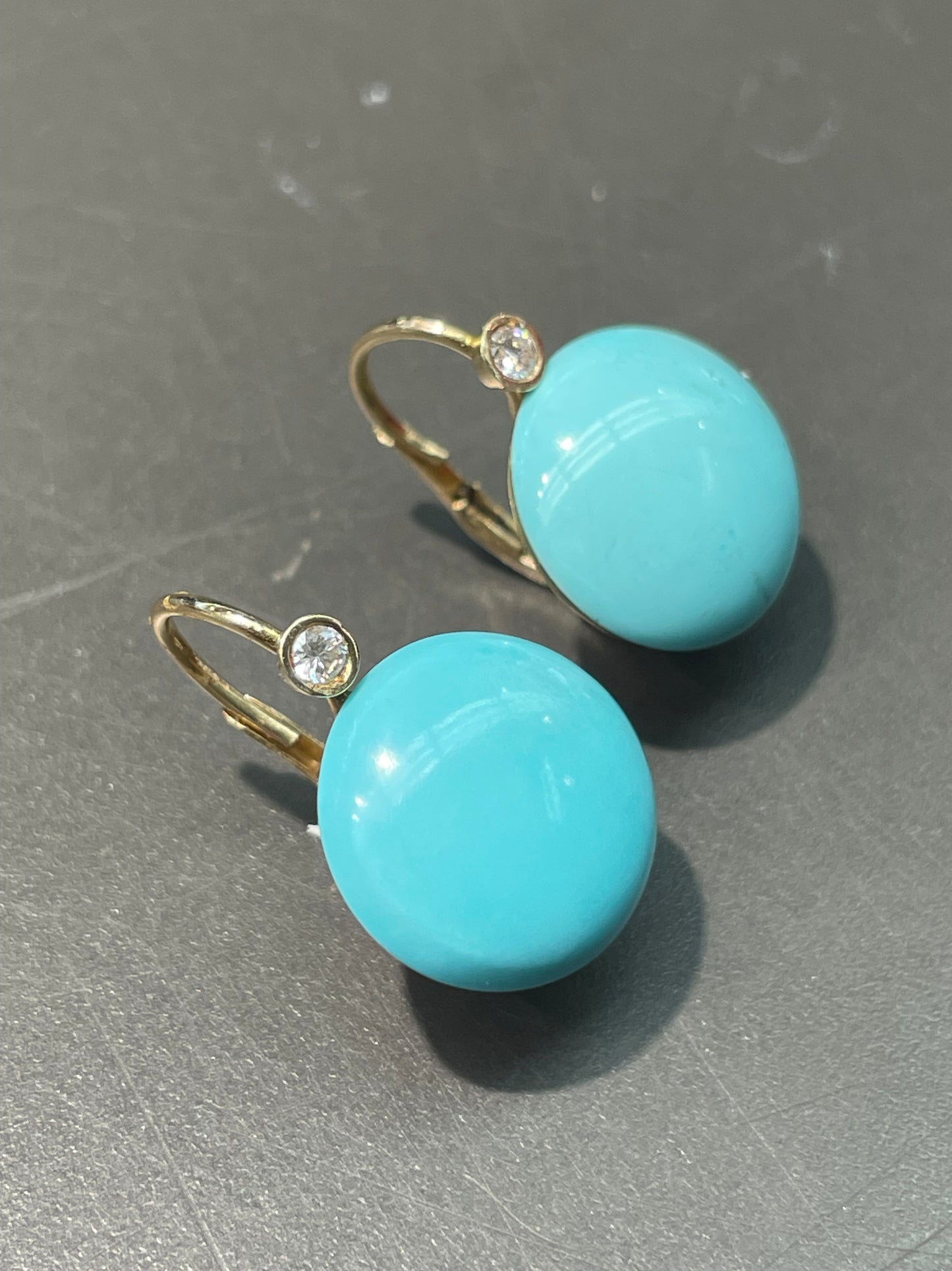 14K Gold Persian Turquoise 0.10 CTW Diamond Earring