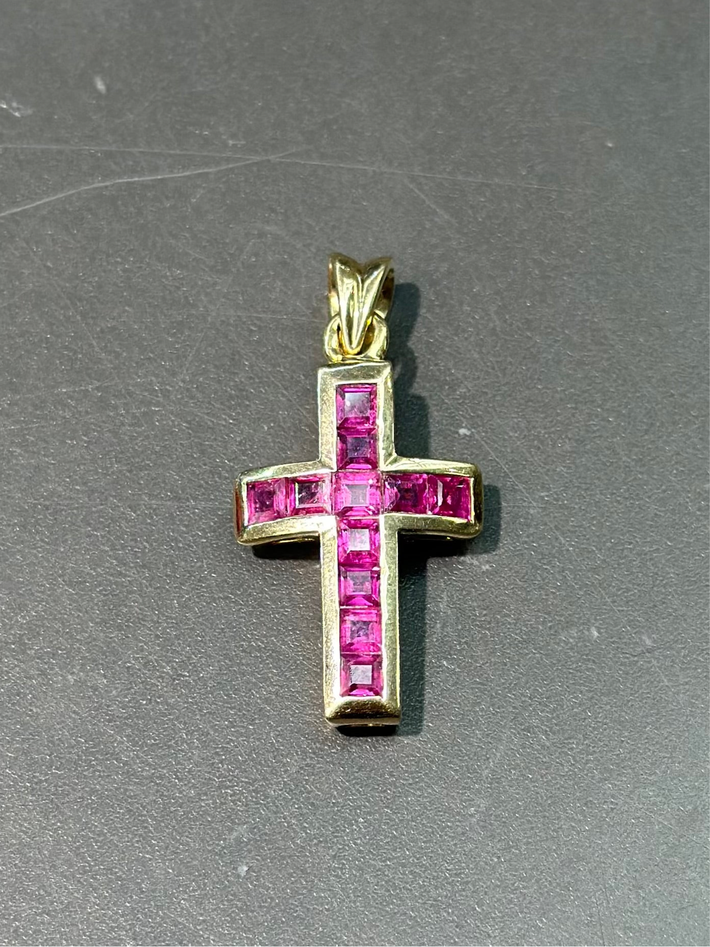 复古 14K 金红宝石十字架