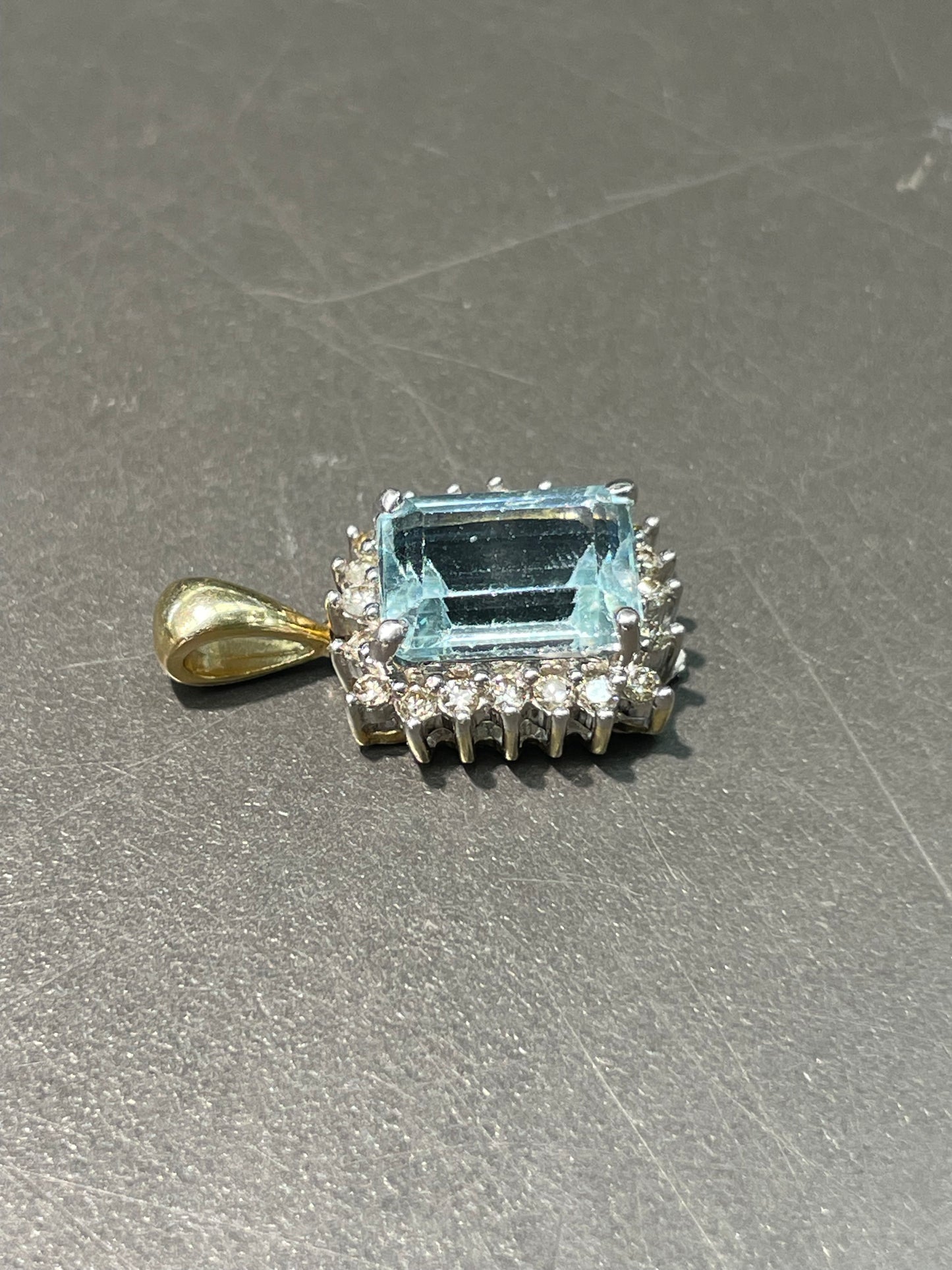 14K Gold Aquamarine Diamond Halo Charm