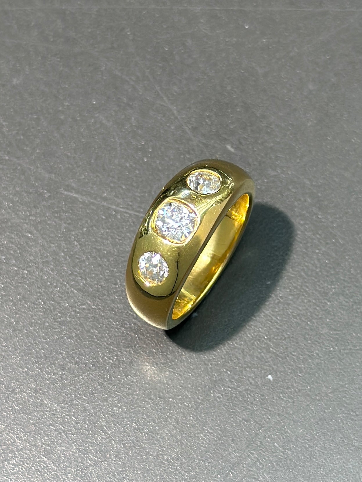 14K Gold Three Stone Gypsy Ring