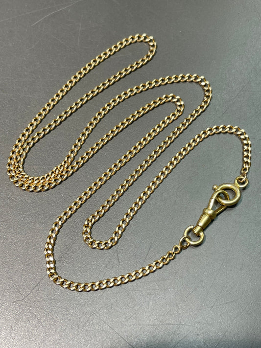 Vintage French 18K Yellow Gold 3.0 mm Curb Link Watch Chain Necklace