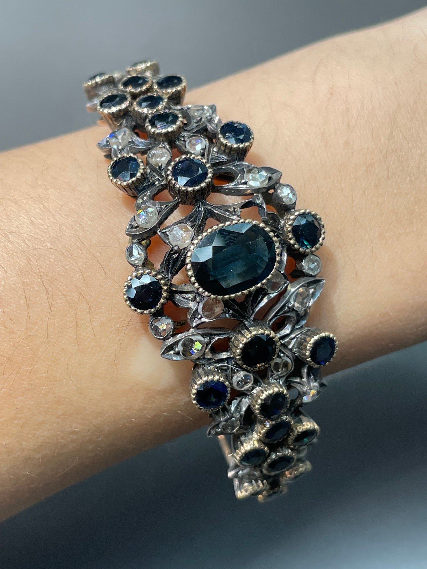 Bracelet en diamant et saphir en argent 925 de style géorgien 14 carats