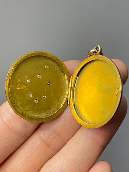Antique 14K Yellow Gold 0.18 CTW Diamond Fleur De Lis Locket Pendant