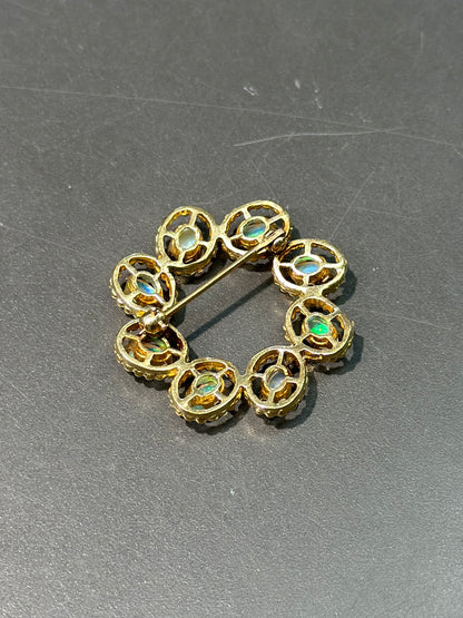 复古 14K 金蛋白石圆形胸针