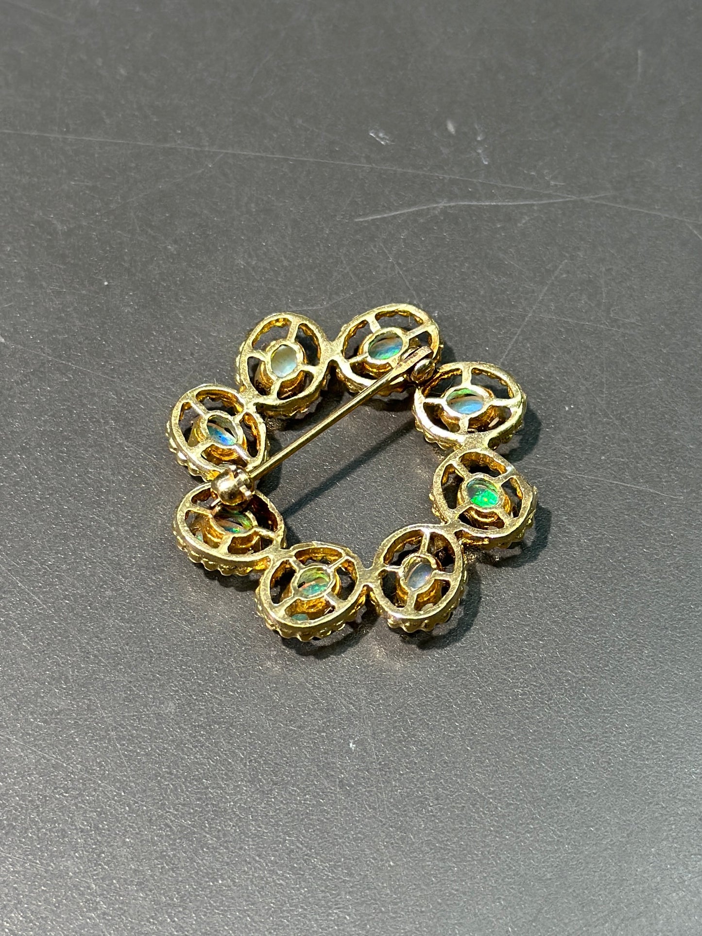 Vintage 14K Gold Opal Circle Brooch