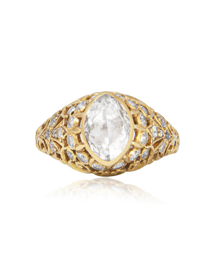 Antique 18K Gold 1.0 CTW Rose Cut Marquise Cut Diamond Ring