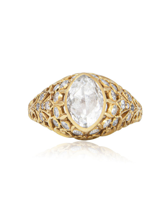 Antique 18K Gold 1.15 CTW Rose Cut Marquise Cut Diamond Ring