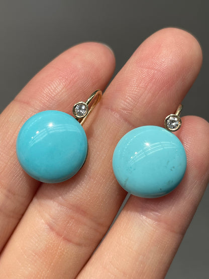 14K Gold Persian Turquoise 0.10 CTW Diamond Earring