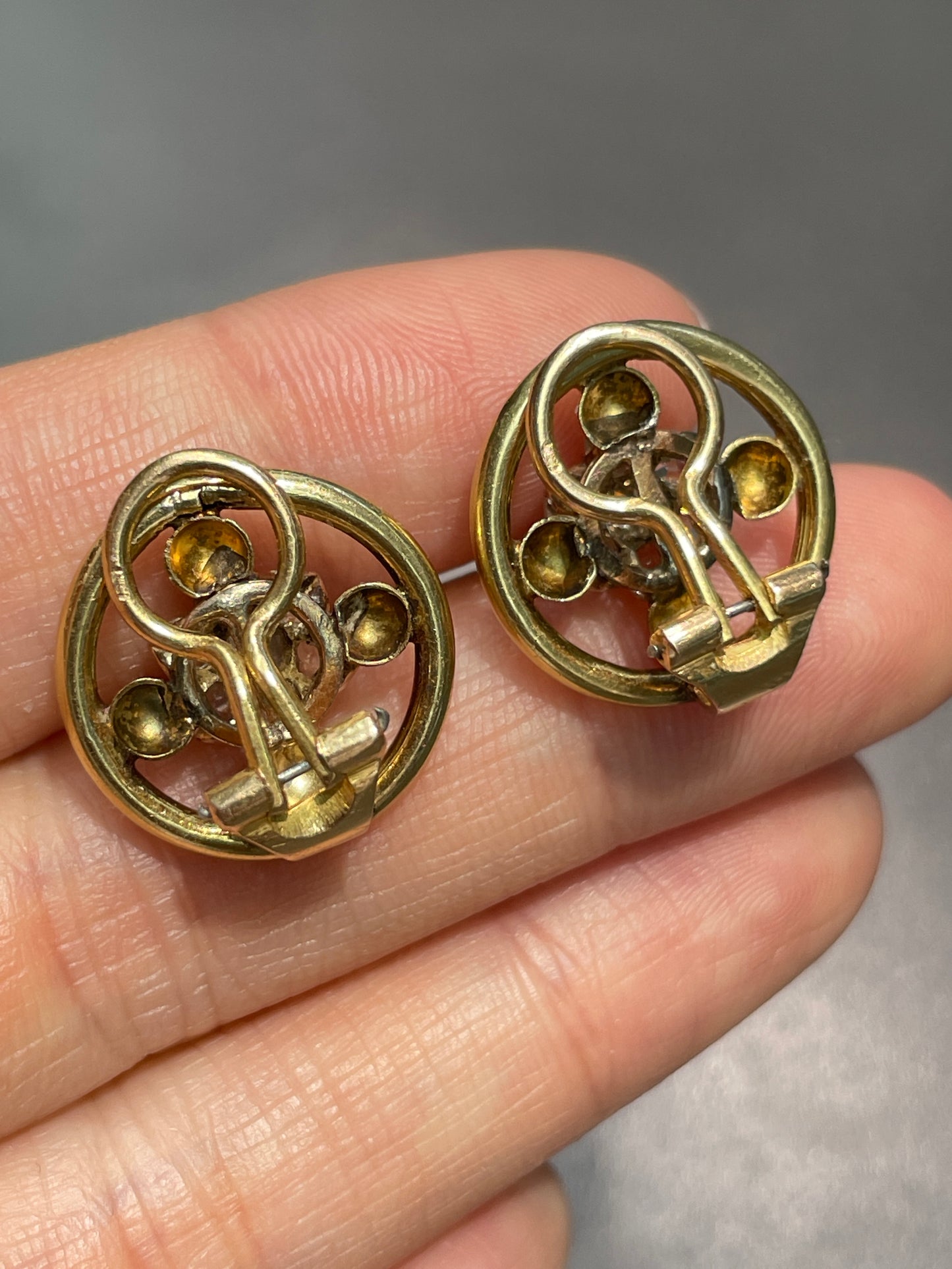 Antique French 18K Gold 1.40 CTW Diamond Cluster Earring