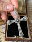 Art Deco Platinum Seed Pearl and Diamond Cross Pendant