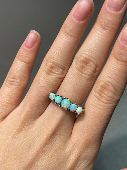 Antique Edwardian Five Stone Opal Diamond Ring