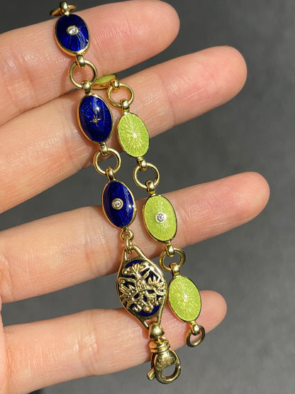 Faberge 18K Gold Diamond Guilloche Enamel Link Bracelet