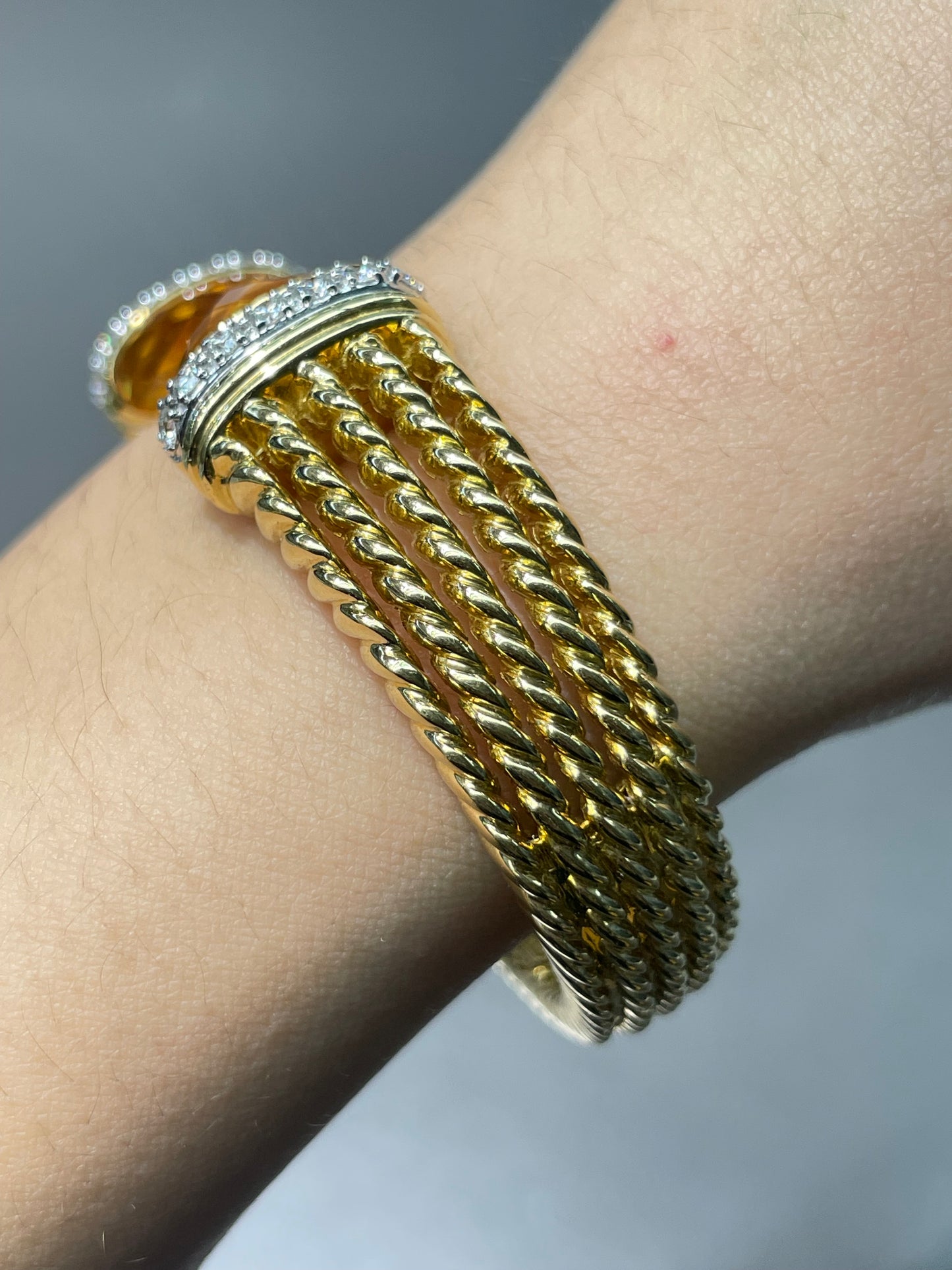 David Yurman 18K Gold Citrine Diamond Bypass Bangle Bracelet