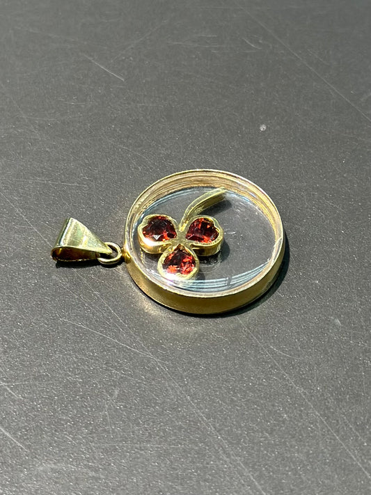 复古 14K 金石榴石三叶草摇动吊坠