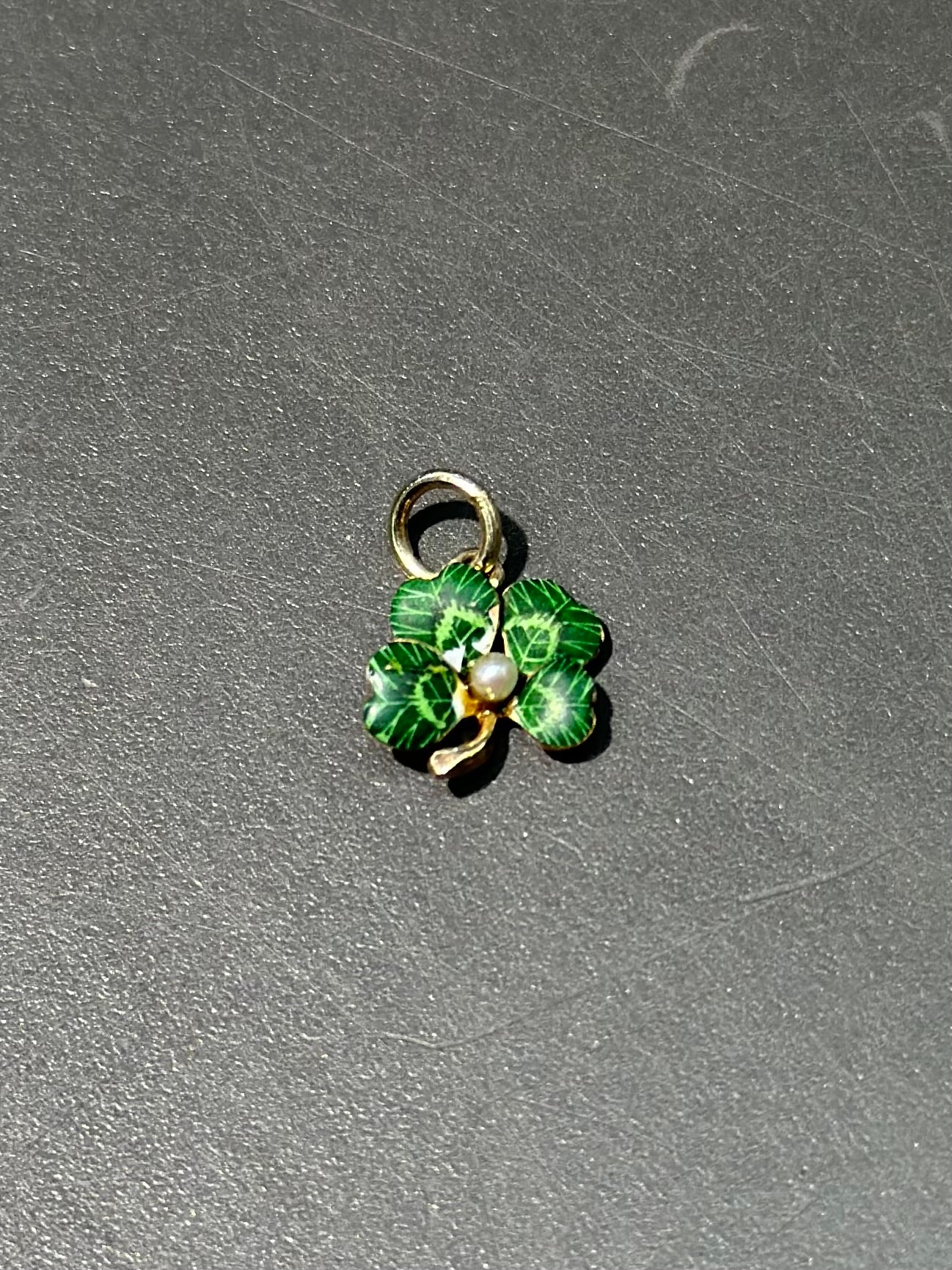 Antique 14K Gold Mini Enamel Clover Shamrock Charm