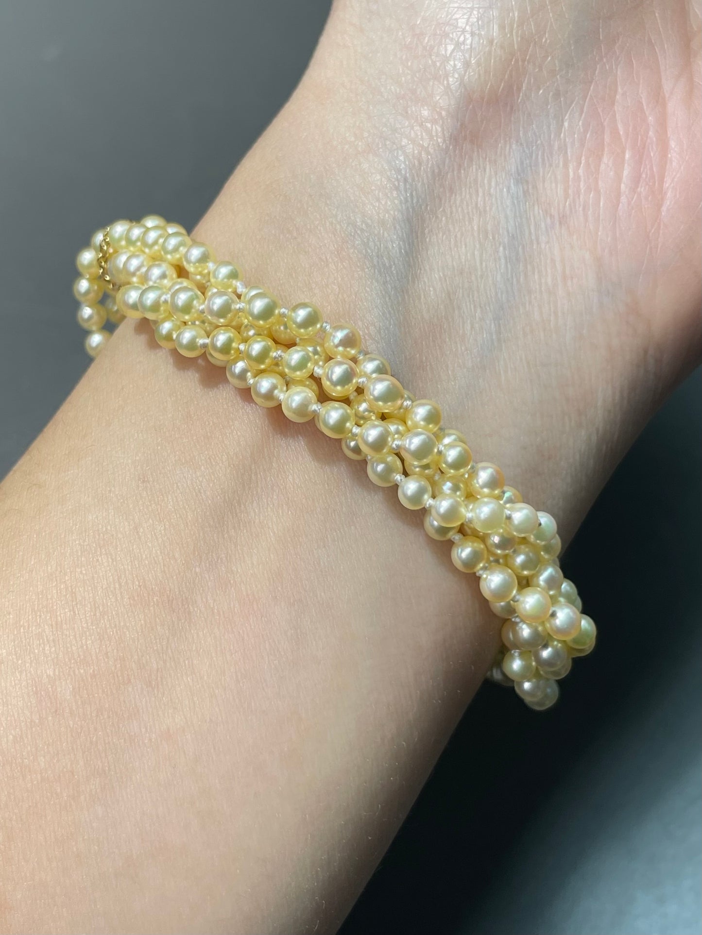 Antique French Victorian 18K Yellow Gold Opal Diamond Multi-Strand Pearl Guilloche Enamel Bracelet