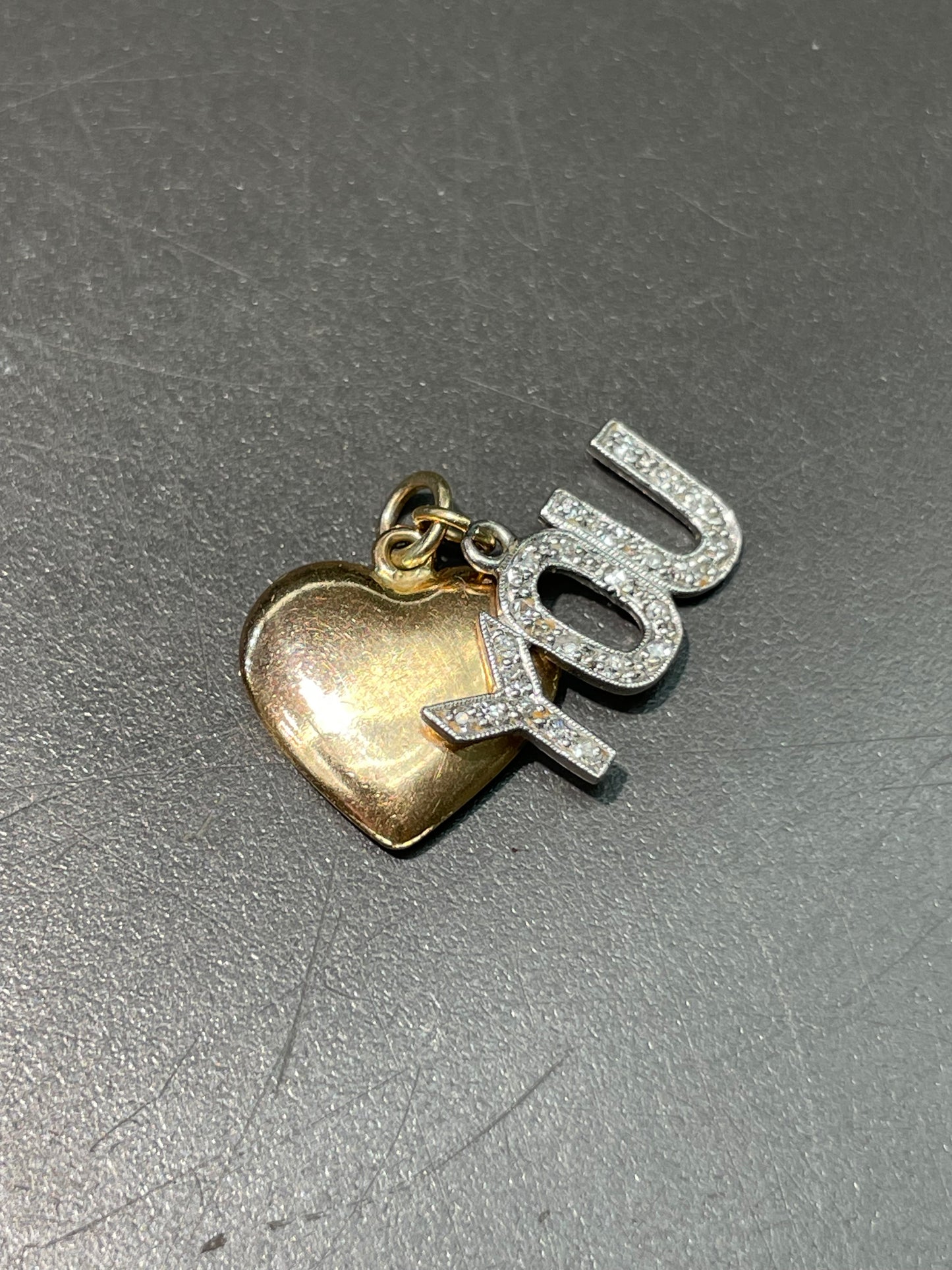 Vintage 14K Yellow Gold Diamond “Love You” Charm