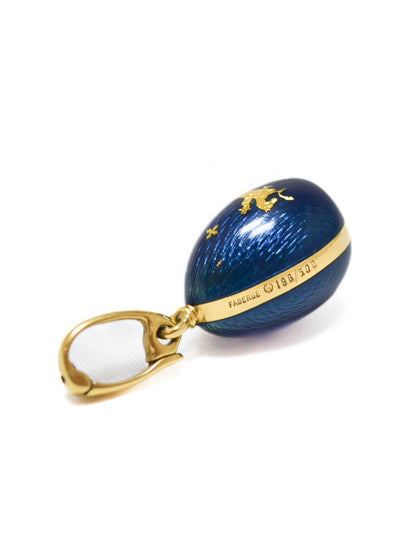 Fabergé 18K Gold Enamel Equestrian Guilloche Egg Pendant