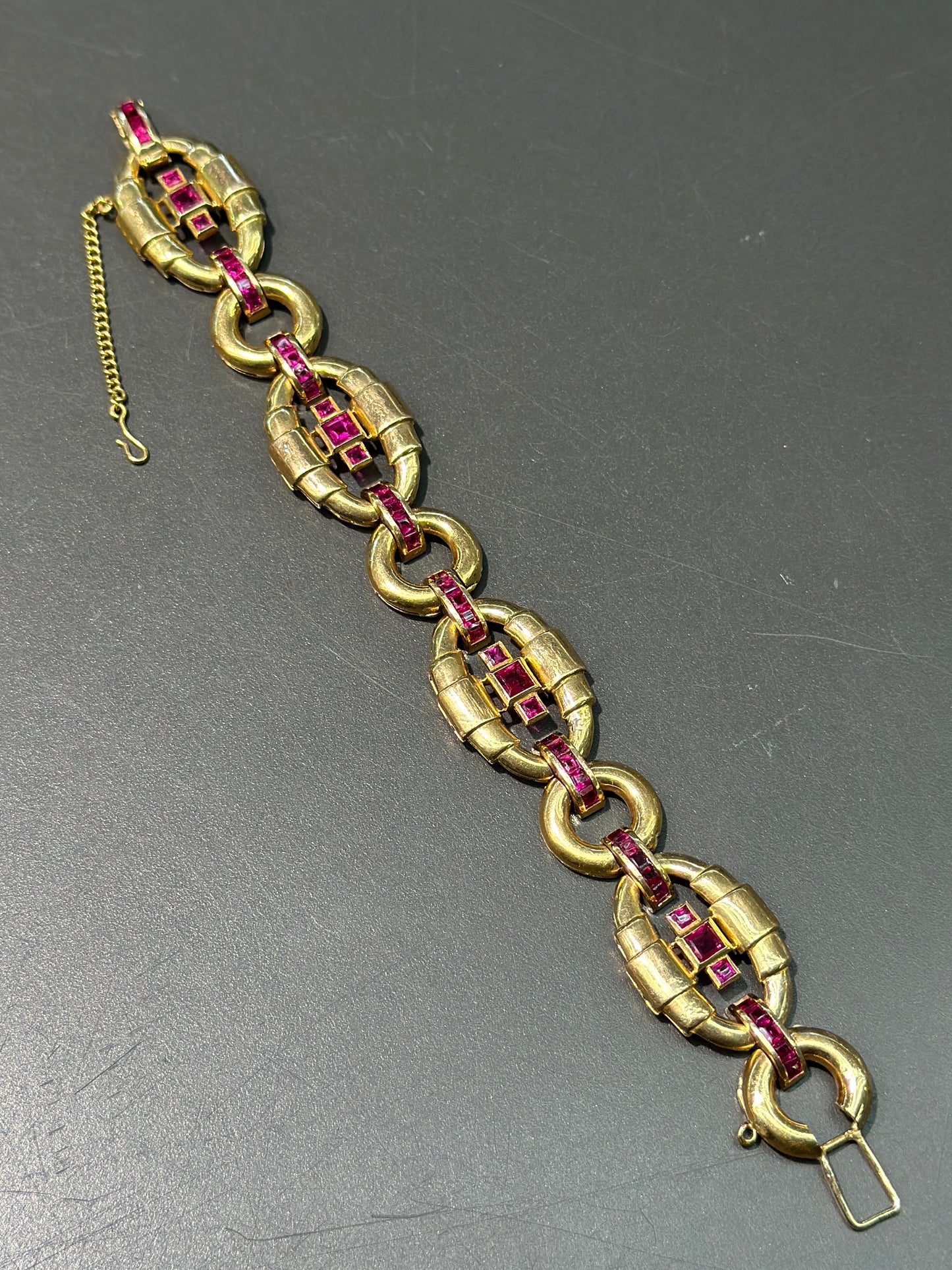 [ON RESERVE] Retro 18K Yellow Gold Ruby Structural Bracelet