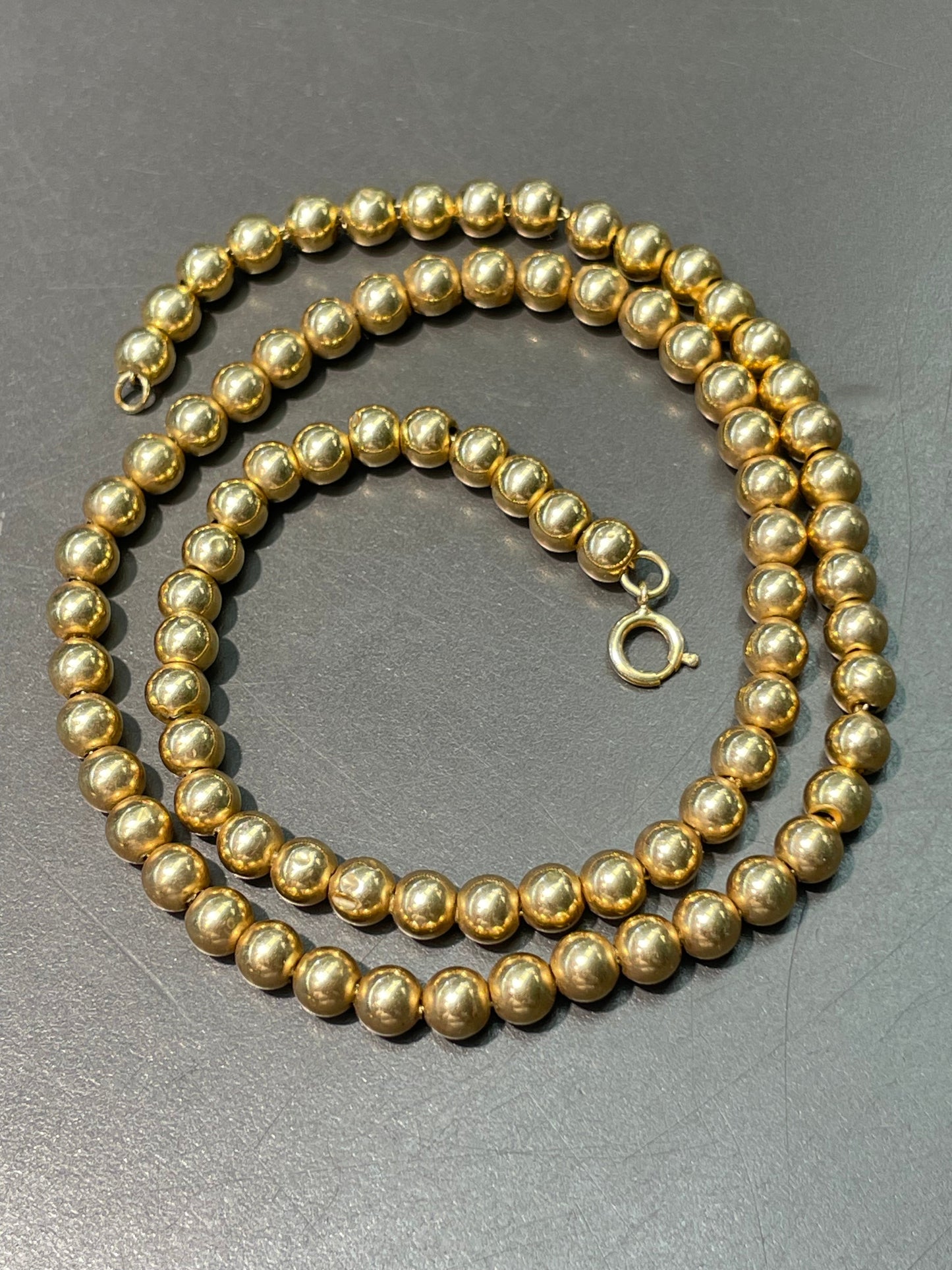 Vintage 14K Yellow Gold 5.0 mm Bead Necklace