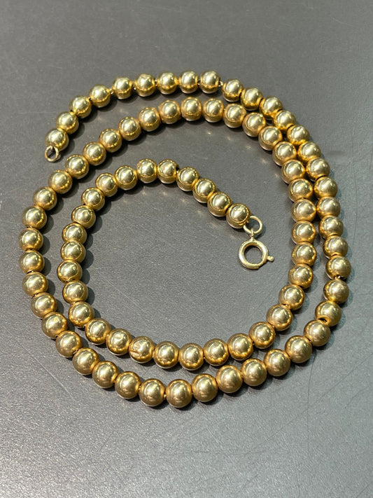 Vintage 14K Yellow Gold 5.0 mm Bead Necklace