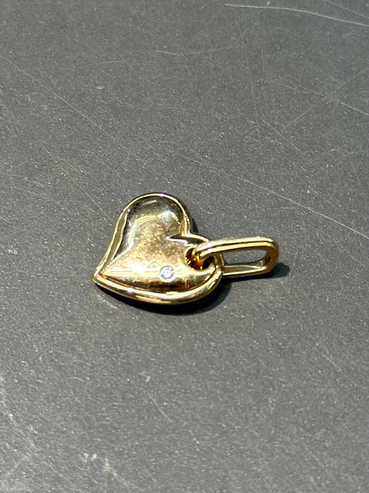 复古 14K 金钻石蓬松心形吊坠