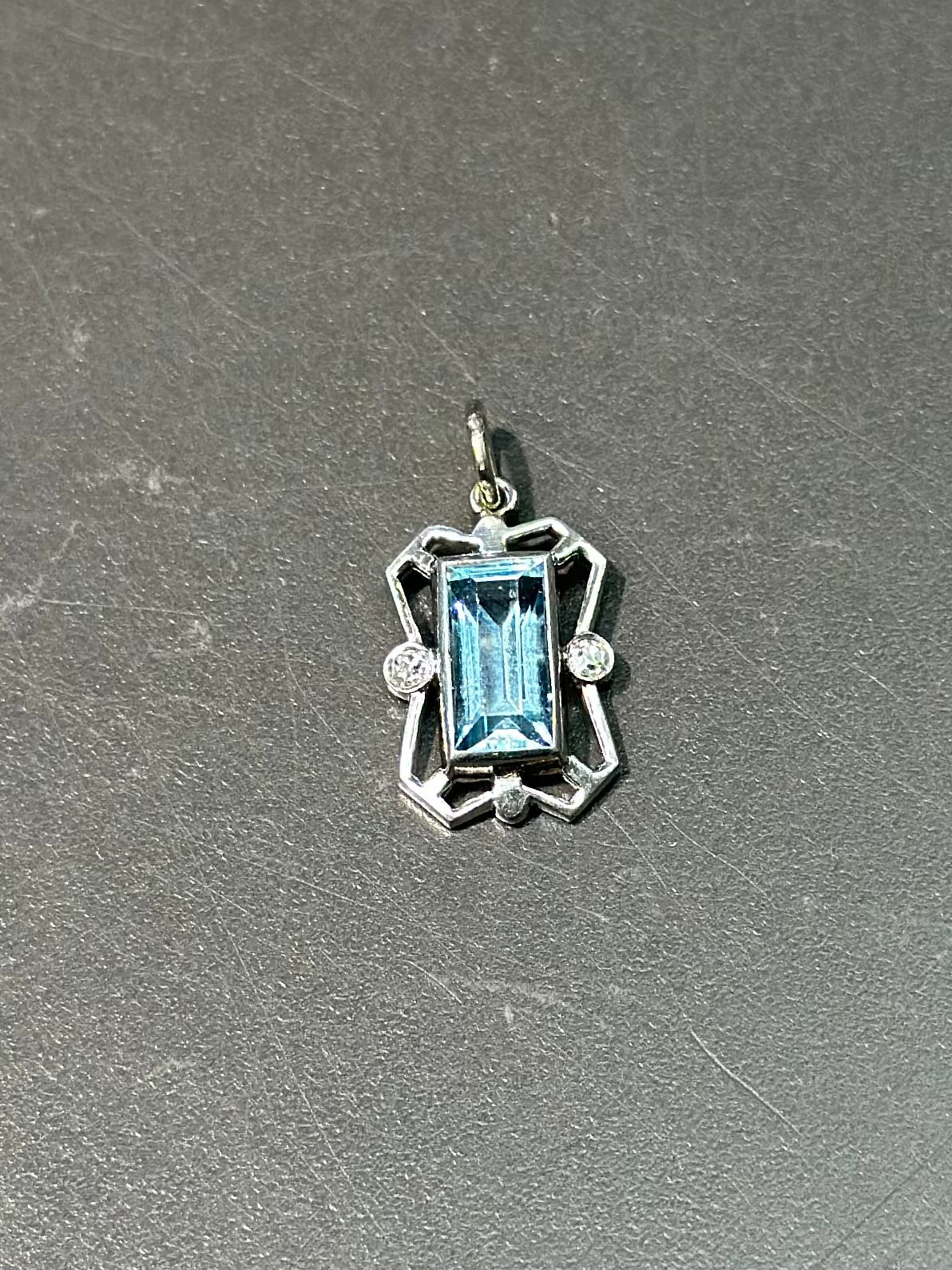 Antique Platinum Aquamarine Diamond Charm