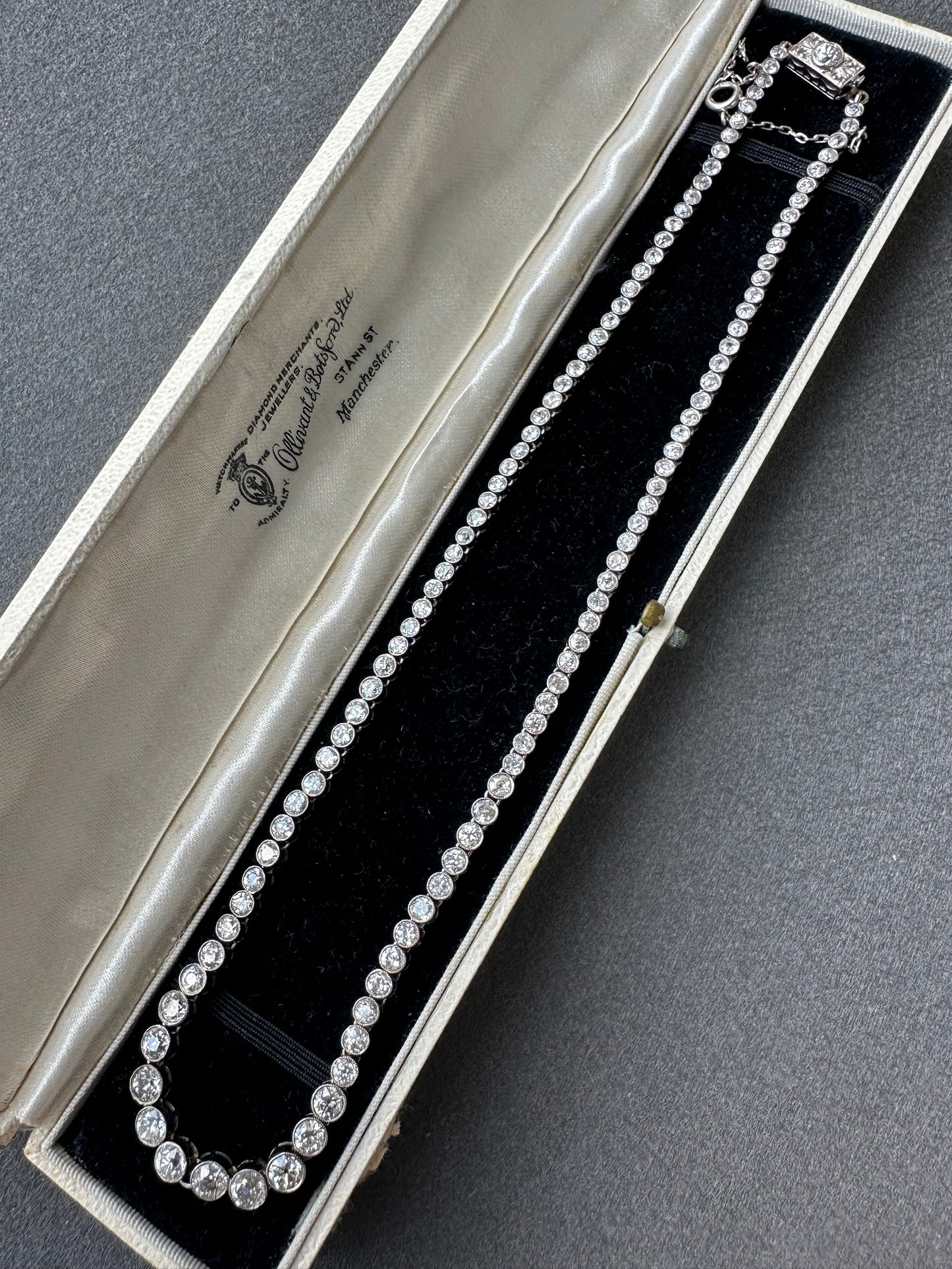 Art Deco Platinum 10.8 CTW Diamond Graduated Tennis Necklace