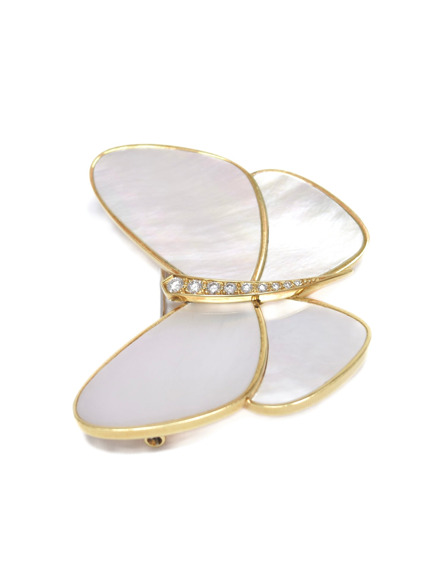 Van Cleef & Arpels 18K Gold Mother of Pearl Diamond Butterfly Brooch