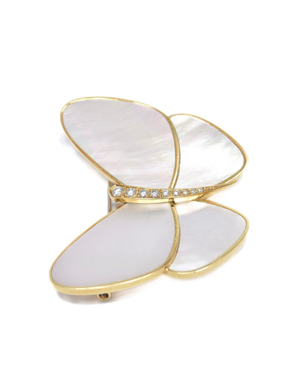 Van Cleef & Arpels 18K Gold Mother of Pearl Diamond Butterfly Brooch