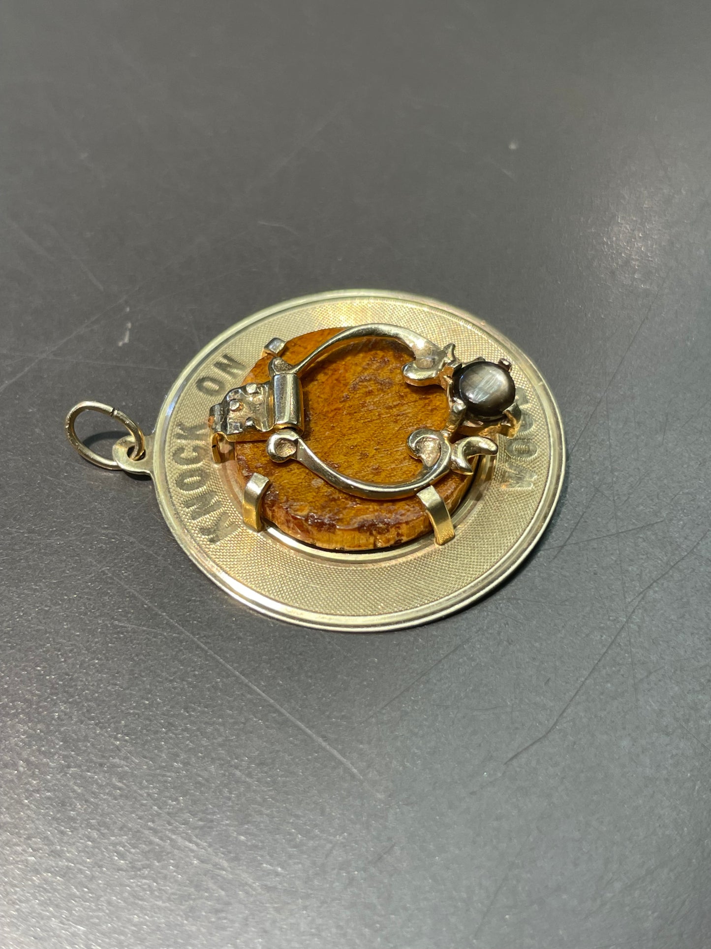 Vintage 14K Yellow Gold Articulating Knock on Wood Charm Pendant