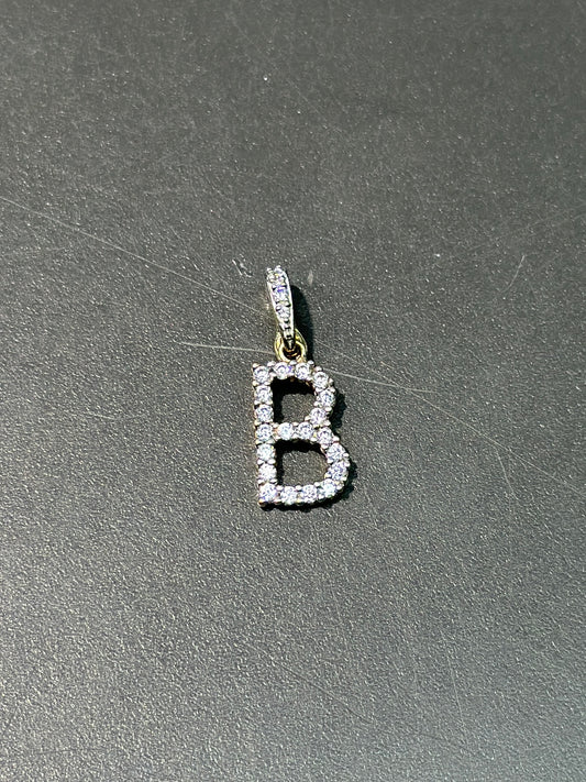 Breloque B en or 14 carats avec zircon cubique