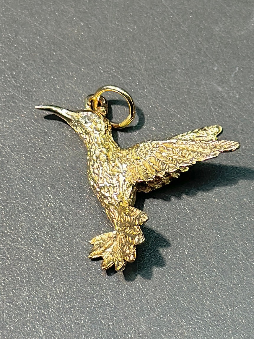 复古 14K 金钻石蜂鸟吊坠