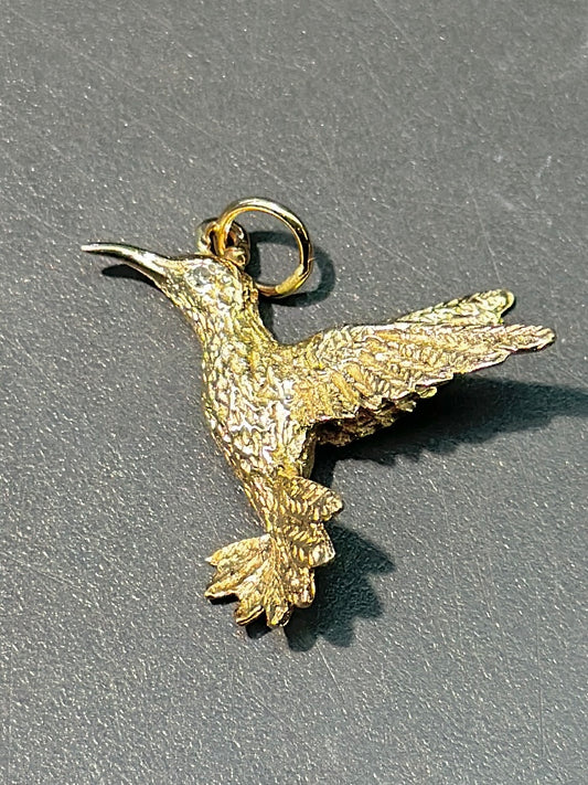 复古 14K 金钻石蜂鸟吊坠