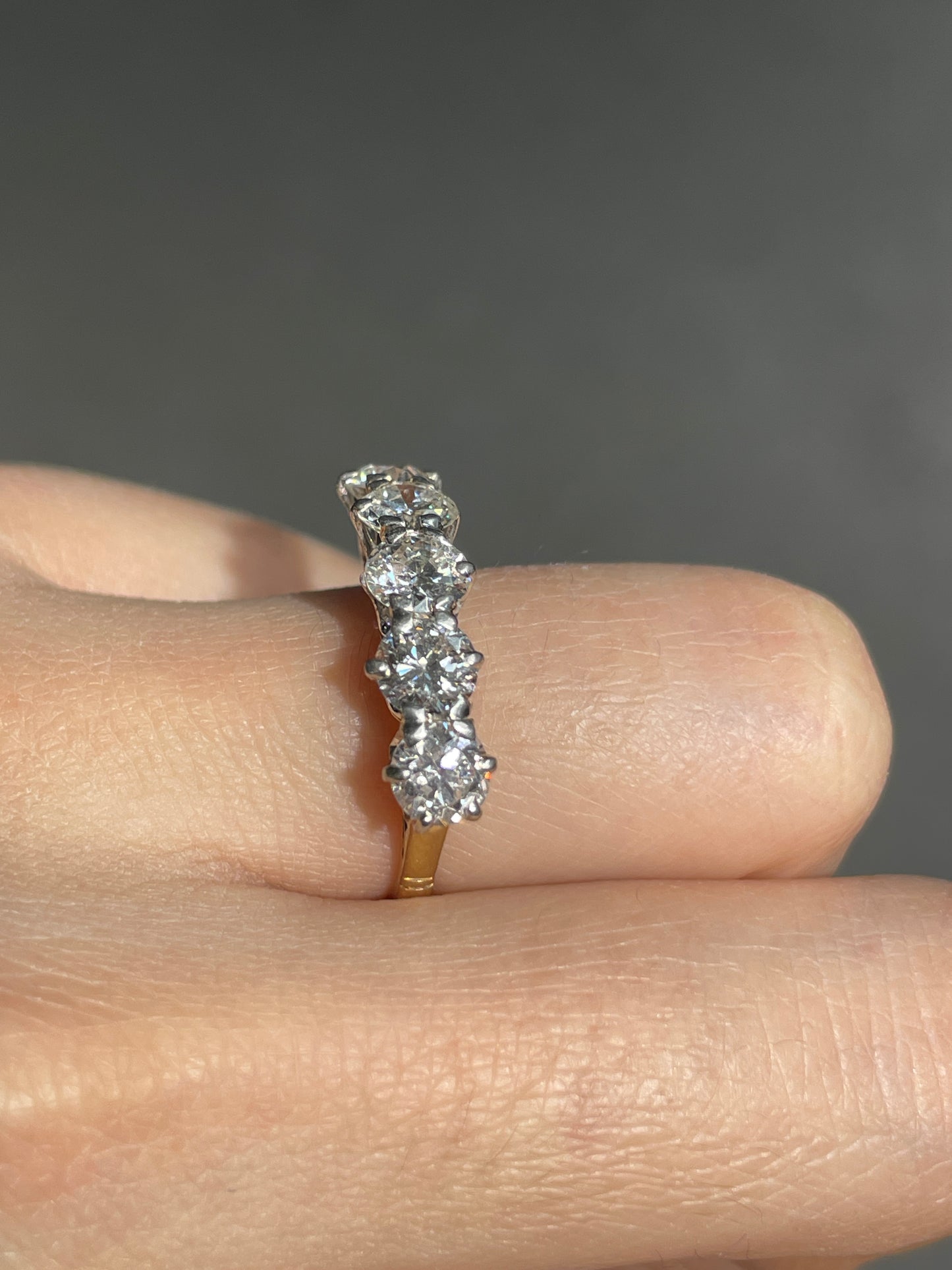 Antique 14K Gold 2.40 CTW Old European Cut Diamond Five Stone Ring