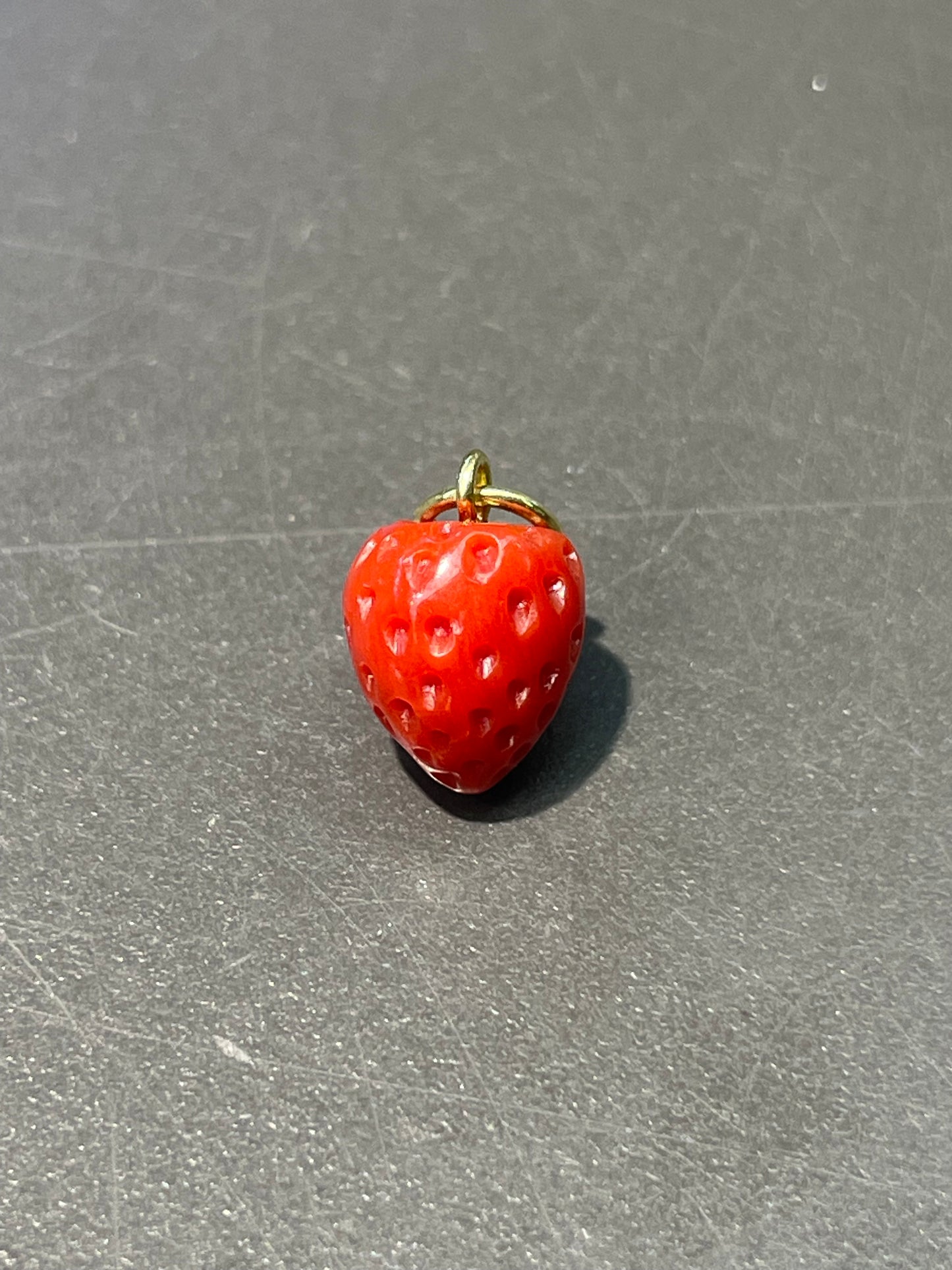18K Gold Small Coral Carved Strawberry Charm