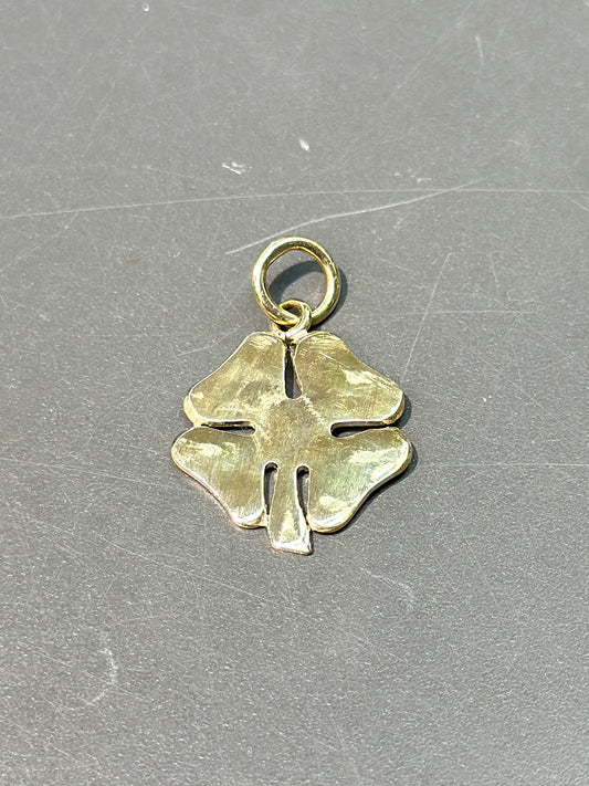 Porte-bonheur trèfle à quatre feuilles en or 14 carats vintage