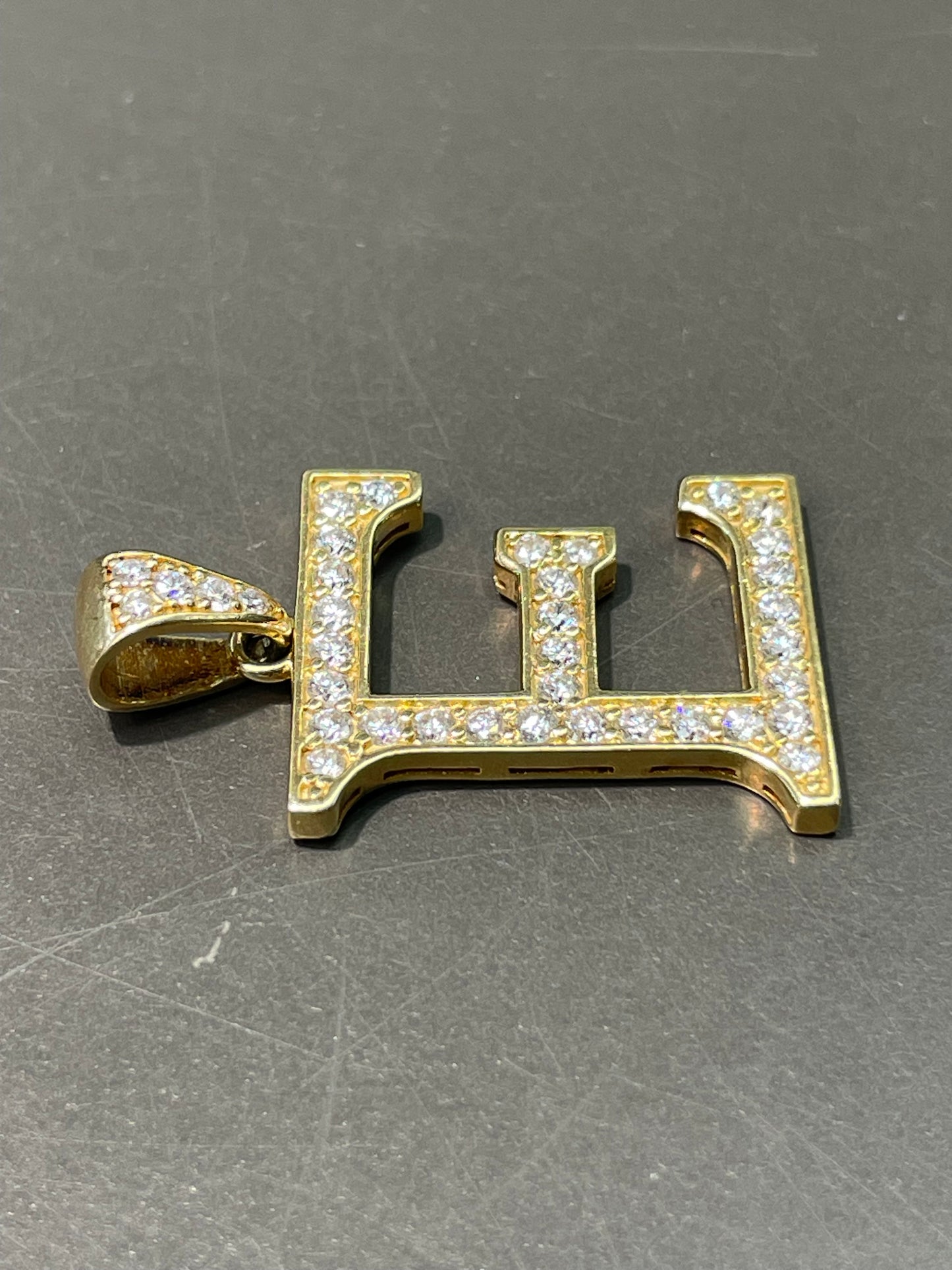 14K Yellow Gold Large E Letter 1.11 CTW Diamond Pendant