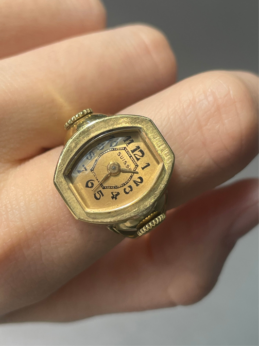 复古法式 18K 黄金工作表戒指