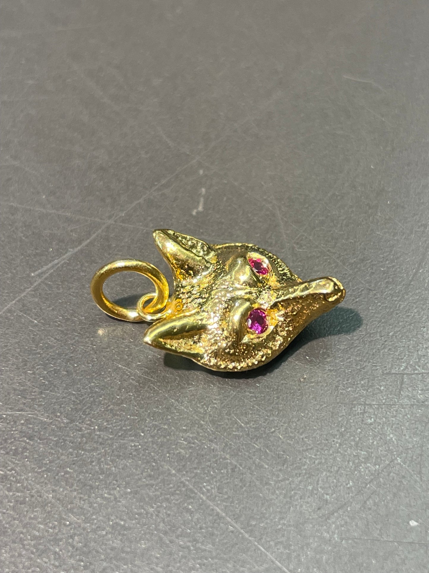 古董 14K 黄金红宝石狐狸吊饰