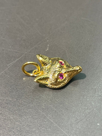 古董 14K 黄金红宝石狐狸吊饰